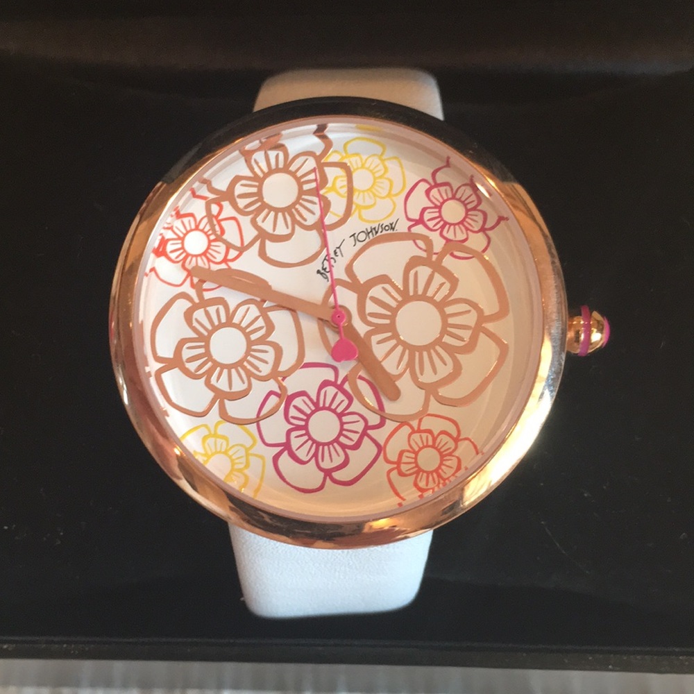 Betsey Johnson watch w/ rose gold and flower motif